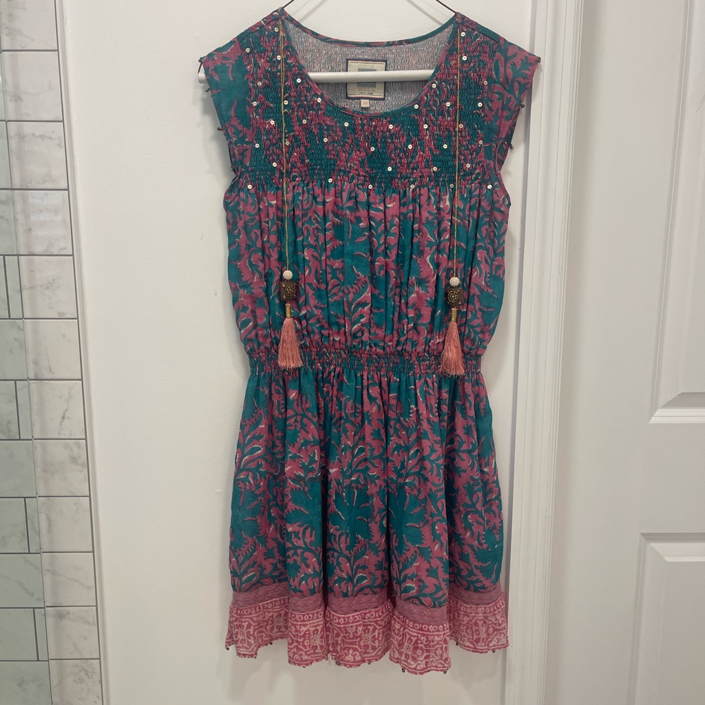 Bell Hand Sewn Dress With Smocked Waist And Tassels